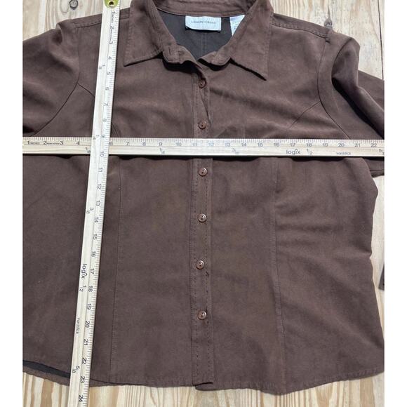 Lemon Grass Brown Rust Button Long Sleeve Faux Suede Shirt Sz XL - Picture 6 of 6